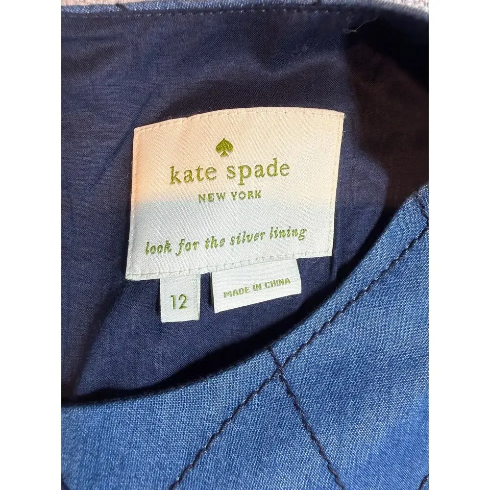 Kate Spade New York Blue Chambray Look Diamond Stitch Shift Dress 12 Pockets